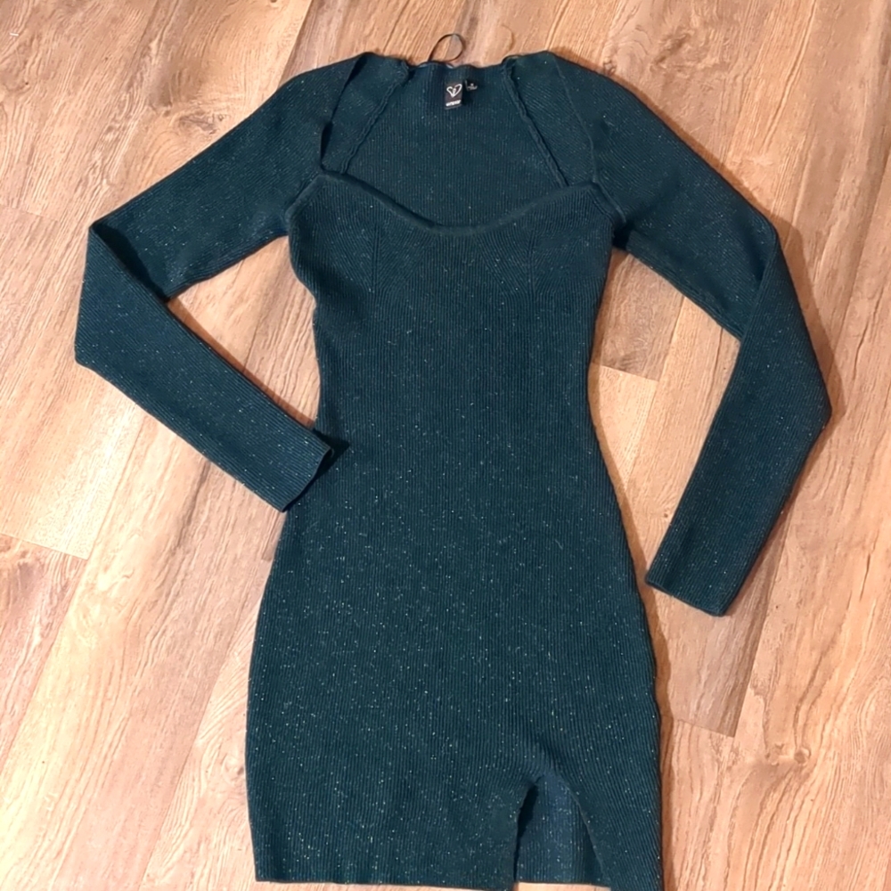 Windsor knit minidress, M, deep green with sparkle